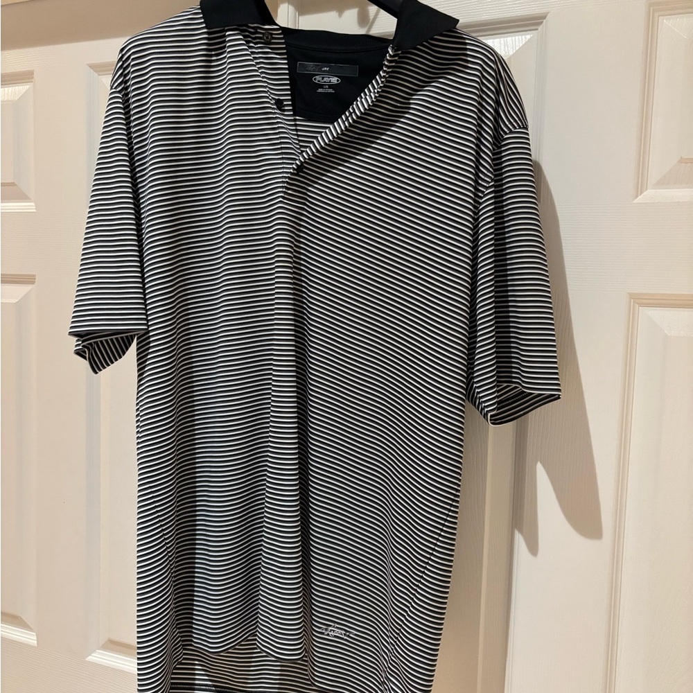 Greg Norman golf Polo Shirt black & White Sz Large